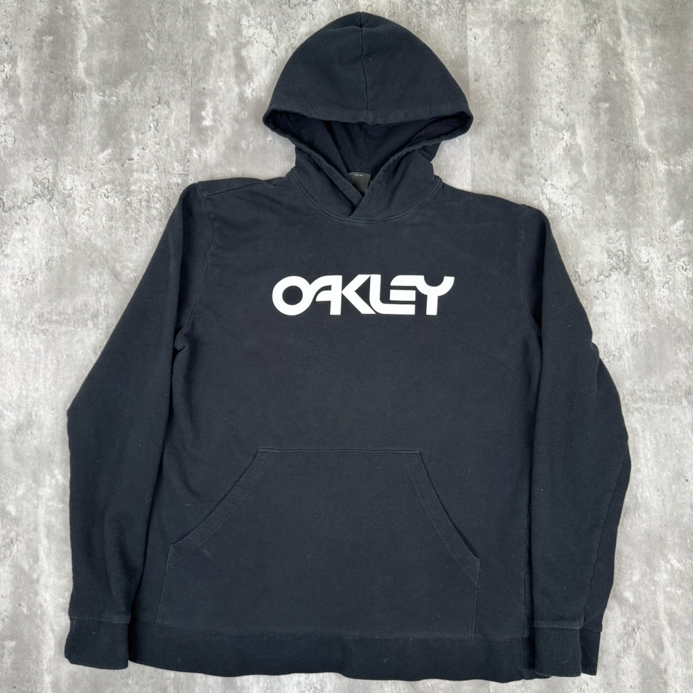 Oakley Logo Hoodie Mens Large Black Tech Skate Ski Pullover Sweatshirt Y2K